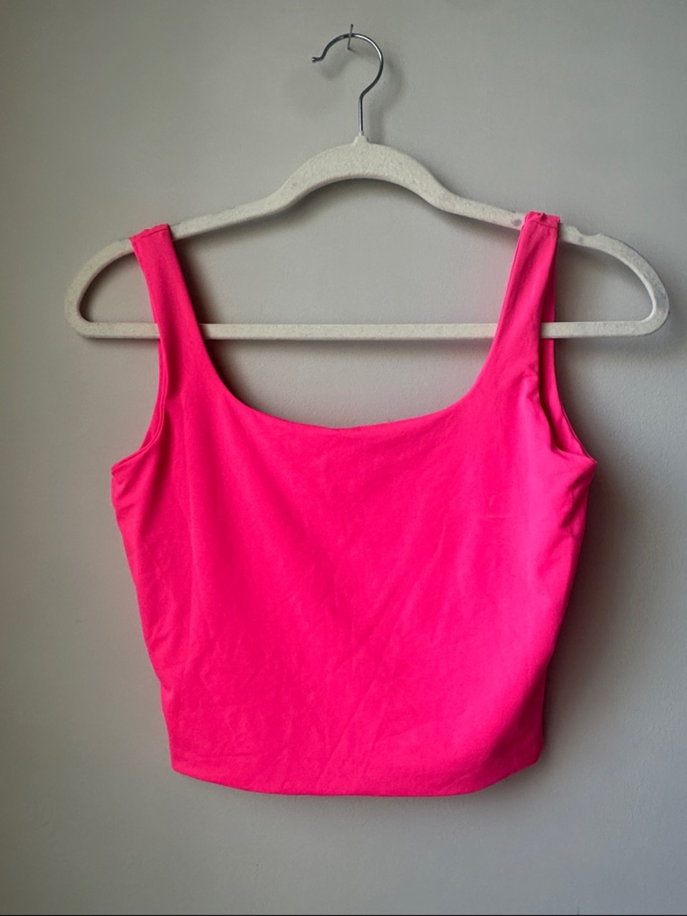 Bright Pink Square Neck Crop Tank Top